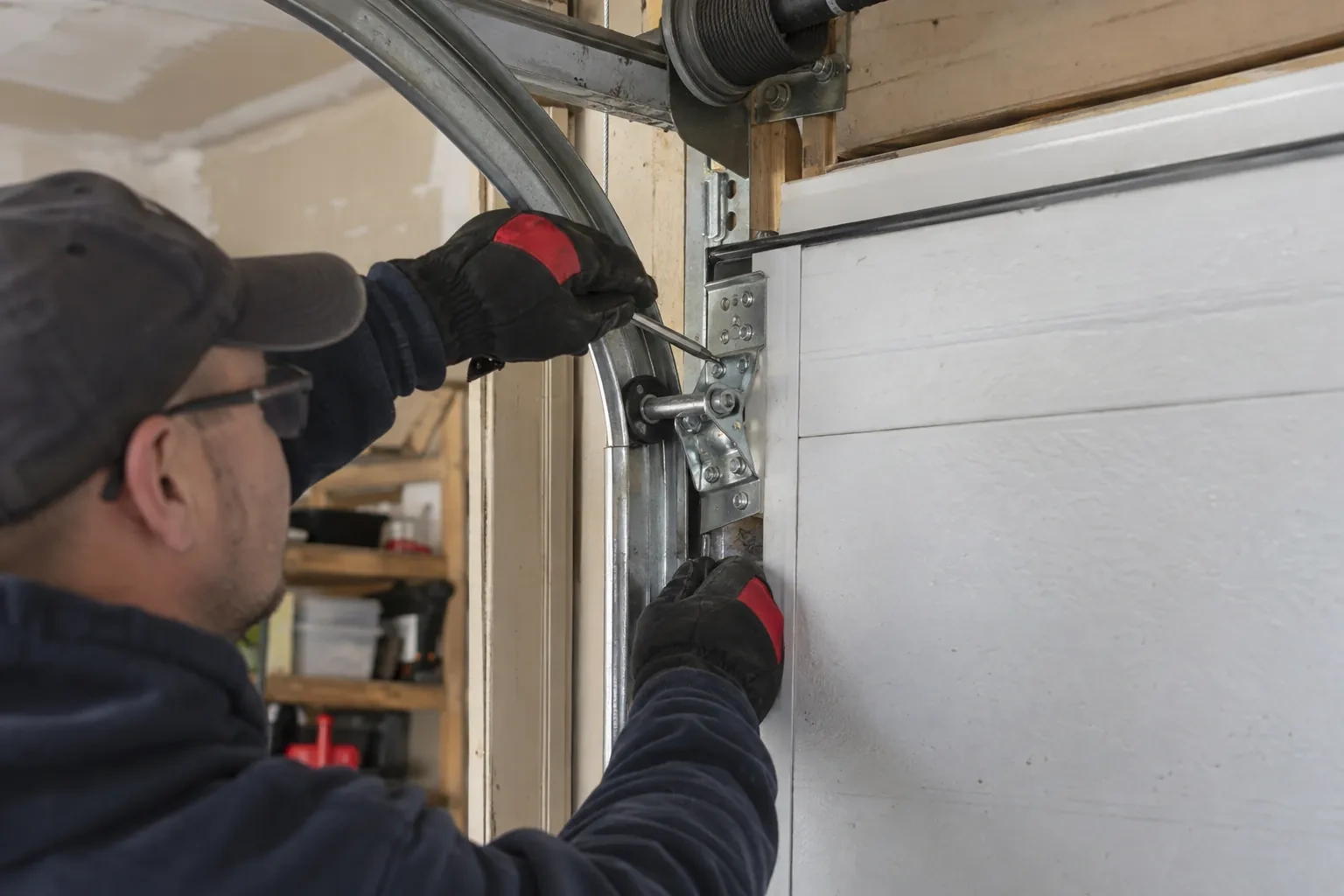 Illustrative garage doors scene; not an actual job