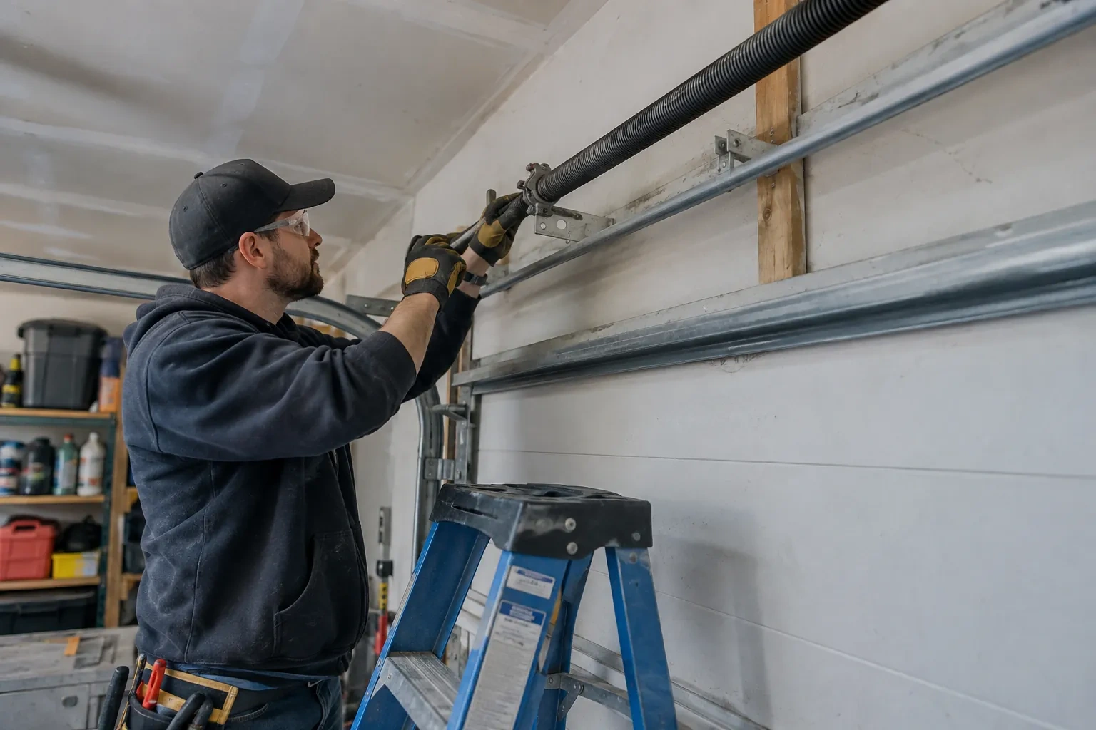 Illustrative garage doors scene; not an actual job