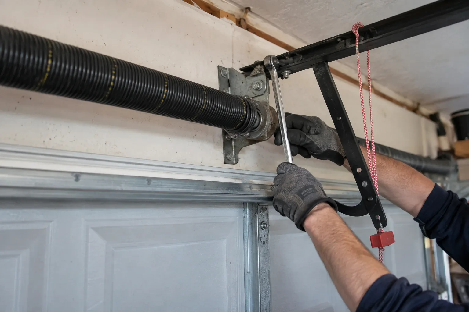 Illustrative garage doors scene; not an actual job