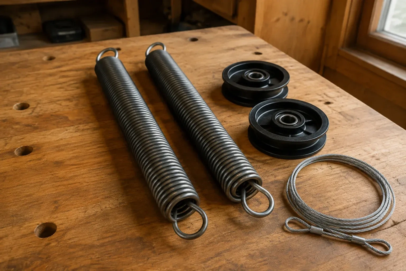 Illustrative garage doors scene; not an actual job — Extension Spring Replacement, Whitchurch-Stouffville