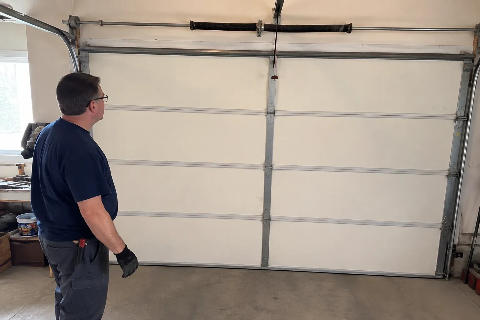 Illustrative garage doors scene; not an actual job — Off-Track Garage Door Reset, Whitchurch-Stouffville
